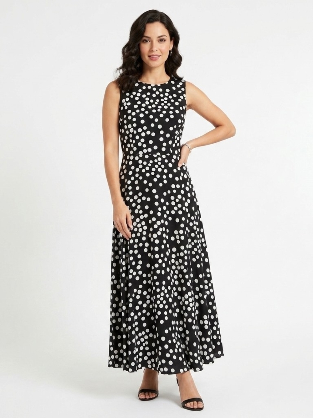 Miss Scarlett Black White Polka Dot Sleeveless Midi Dress Size 8